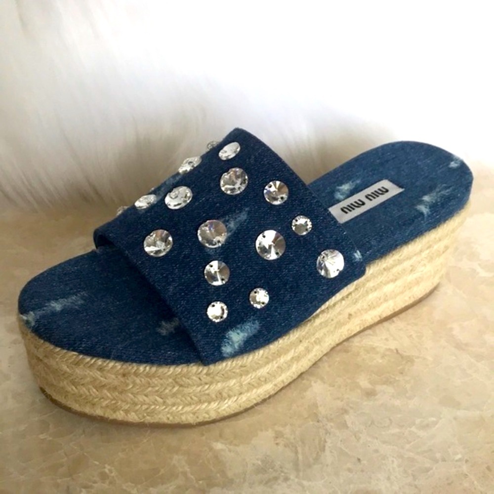 MIU MIU Swarovski crystals platform shoes